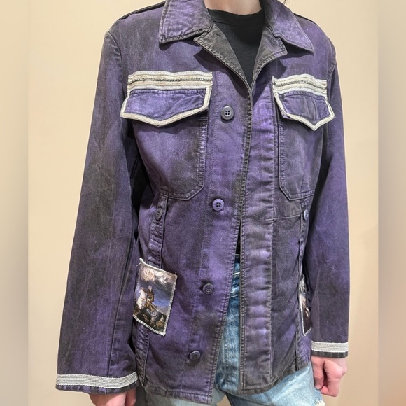 Boho Purple Parisian silk butterfly handmade lined jacket Size S/M. - Picture 1 of 10